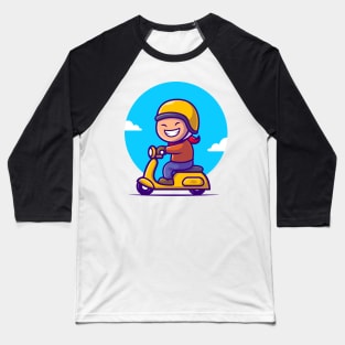Cute Boy Riding Scooter Cartoon Baseball T-Shirt